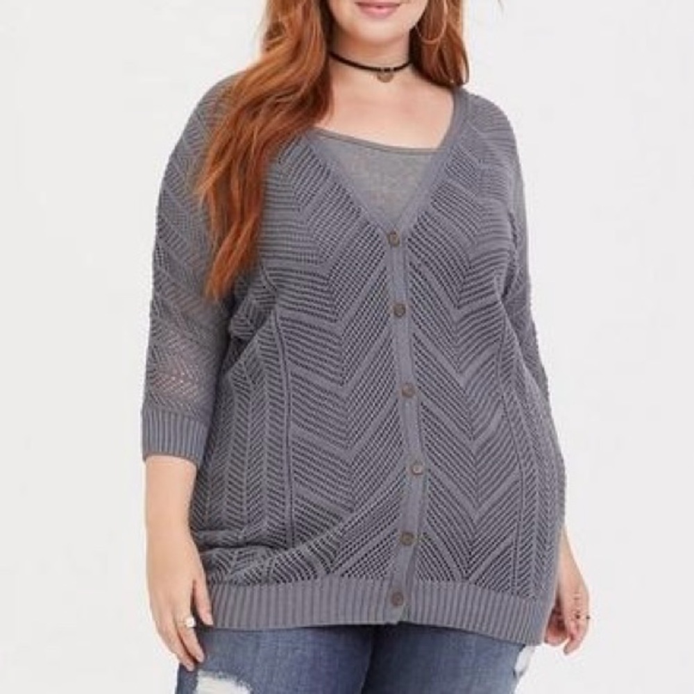torrid Grey Open Stitched Boyfriend Cardigan Front button Dolman Sleeves 4X Plus